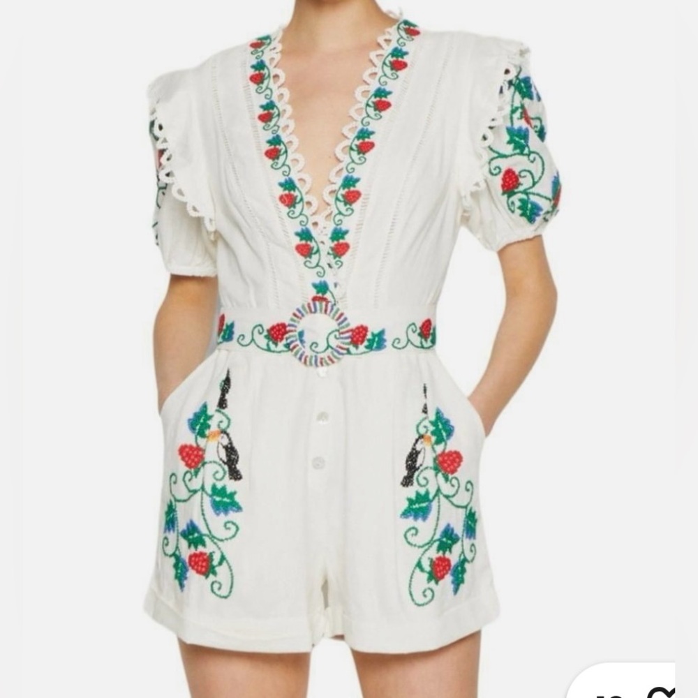 FARM Rio- Cross Stitch Toucan Embroidered Romper - Picture 5 of 9